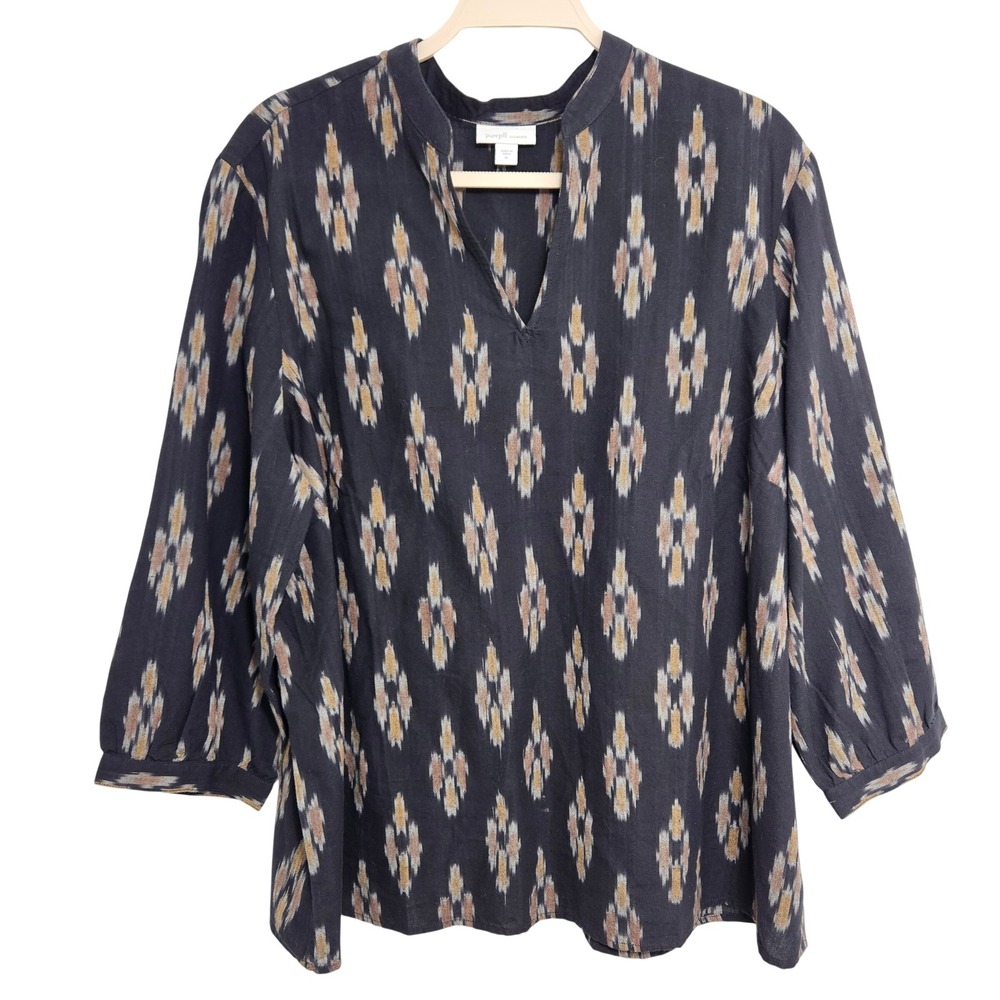 J. Jill Elements NWOT Cotton Gauzy Tunic Top Cottage Boho Western Aztec Black XL
